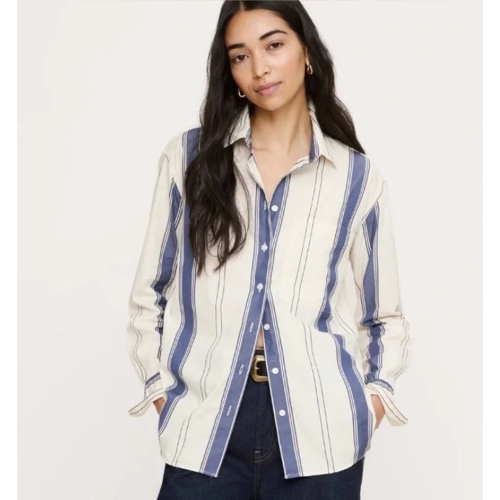 Banana Republic Oversized Button Down Shirt Womens M White Blue Stripe Relaxed
